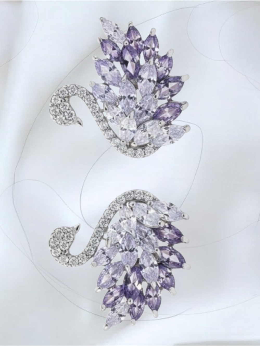 Beautiful Elegant Crystal Swan Stud Earrings Purple Formal Feminine NEW - Picture 3 of 5